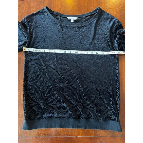 Charming Charlie Blouse Sz S Whimsigoth Black Floral Burnout Velvet Long Sleeve - Picture 3 of 5